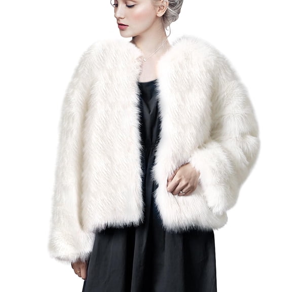 Womens Faux Fur Coat Long Sleeve Warm Winter Cropped Jacket (US, Alpha, XX-Large, Regular, Regular, Beige)