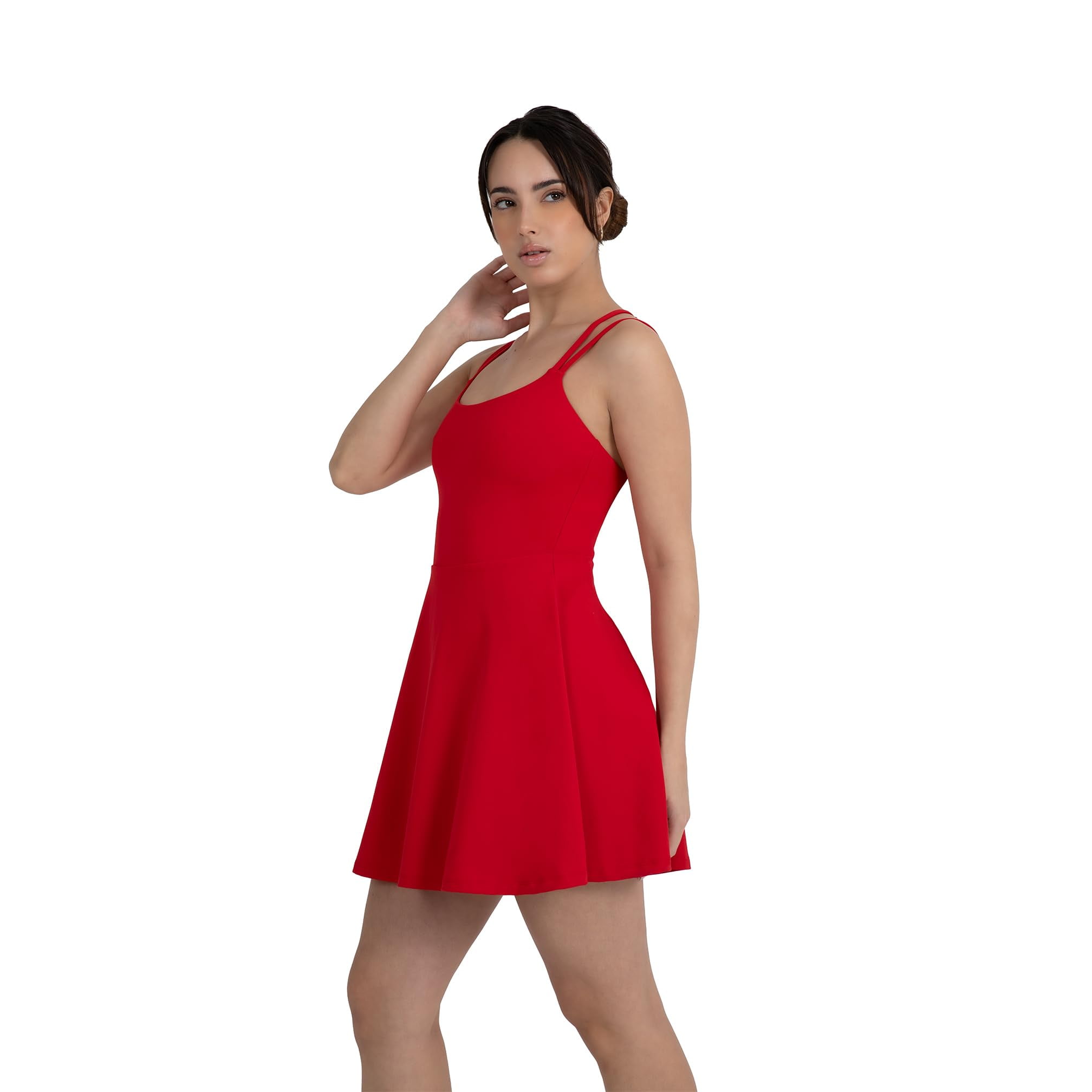 YITTY Active Women's UltraLuxe Strappy Tennis Dress with Built in Short, Athleisure, 4-Way-Stretch, Heated Red, M