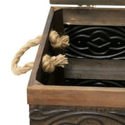 Household Essentials Decorative Trunk, Embossed Metal, Small, Chinese Fir Wood, Darkened Interior, Rope Handles, Flat y Opening Lid, Handmade, Walnut and Almond Stain