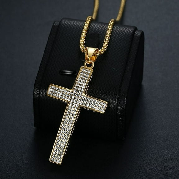 Iced Out Bling Jesus Cross Pendant Dropshipping 14K Yellow Gold Christian Amulet Necklace for Men Hip Hop Jewelry