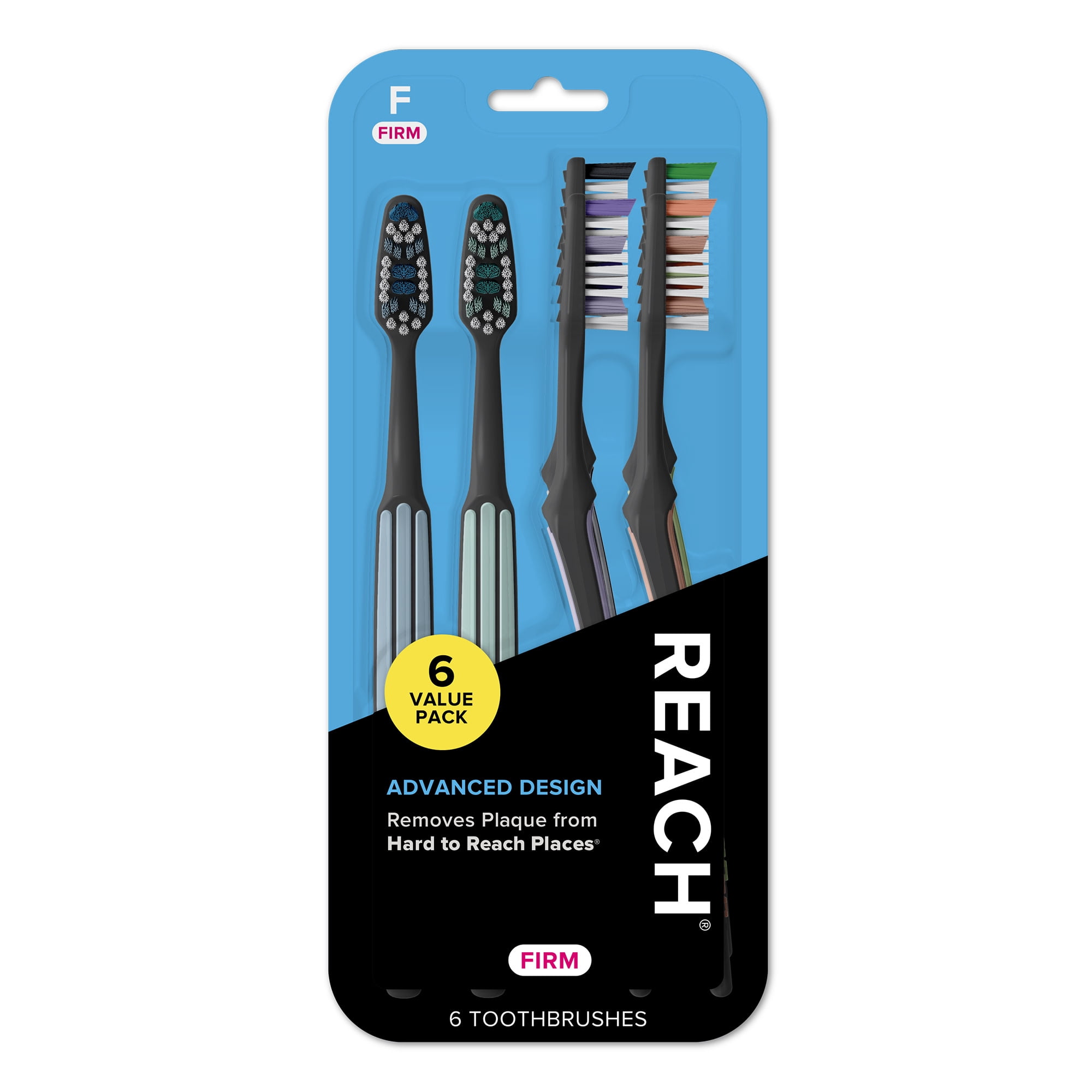 (3 pack) REACH Advanced Design Angled Neck Toothbrush, Assorted Colors, Firm, 6 Count
