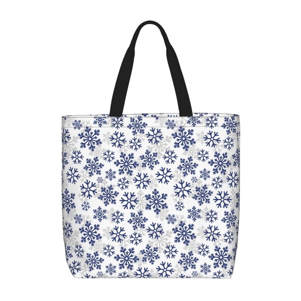 Fotbe Dark Blue Snowflakes Bolsa Tote con Estampado para Mujer, Bolsos con Cremallera, Bolsa de Hombro Casual de Gran Capacidad con Bolsillos Internos