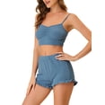 thumbnail image 4 of INSPIRE CHIC Women's Pajama Set Stretchy Knit Spaghetti Strap Runch Cami with Shorts 2 Pcs Loungewear M Blue, 4 of 5