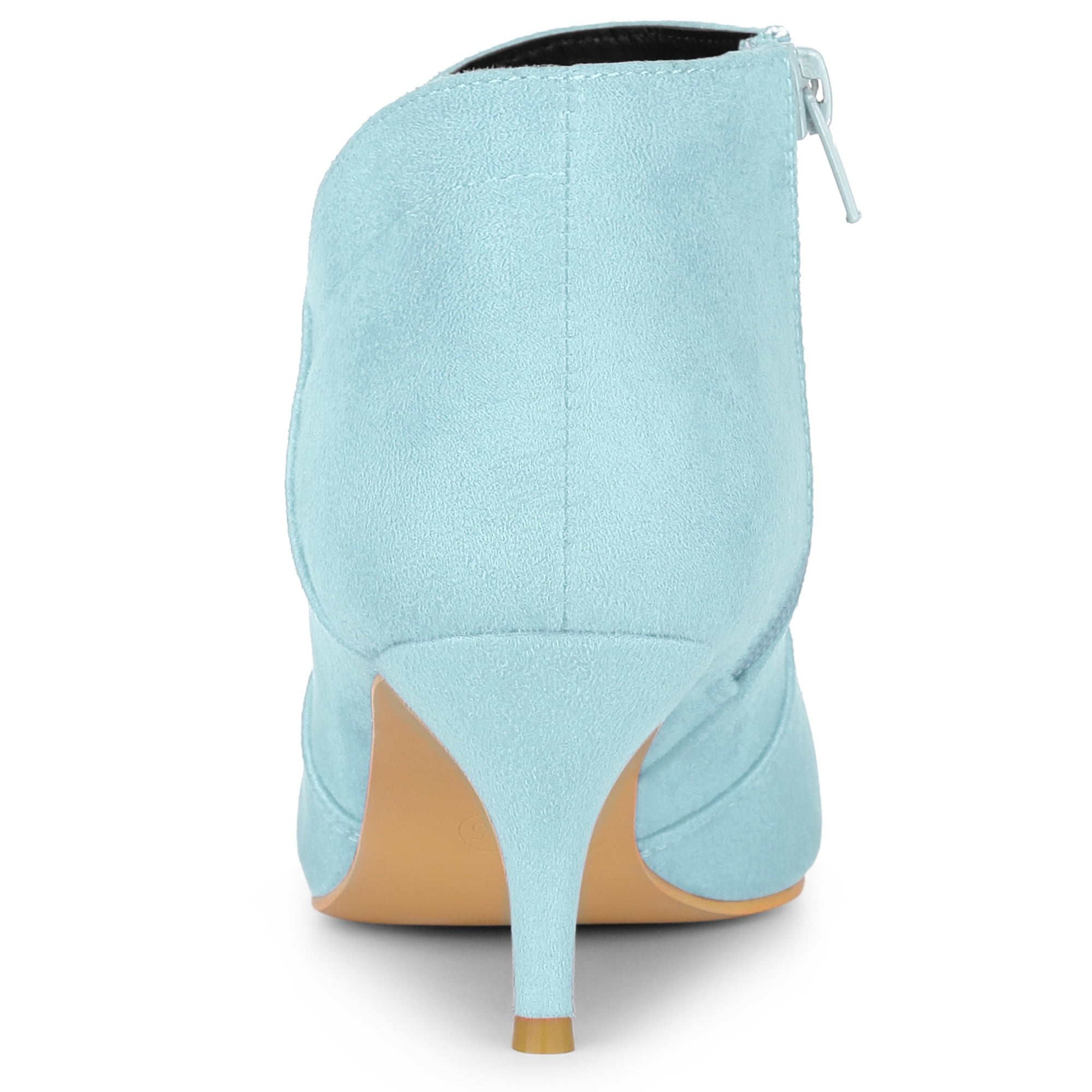 DARING DIVA Women's Pointed Toe Kitten Heel Cutout Ankle Boots Sky Blue 7.5