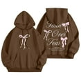 thumbnail image 2 of TrendOFT Cute Bow Graphic Hoodies for Women Oversized Pretty Sweatshirt for Teen Girls Y2K Long Sleeve Hooded Pullover Tops Coffee M, 2 of 7