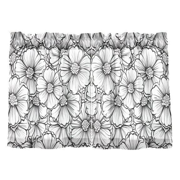 Art Floral Pattern Design Kitchen Curtains Tier Set 27x24 Inch 2 Panels Semi Sheer Light Filtering Privacy UV Protection