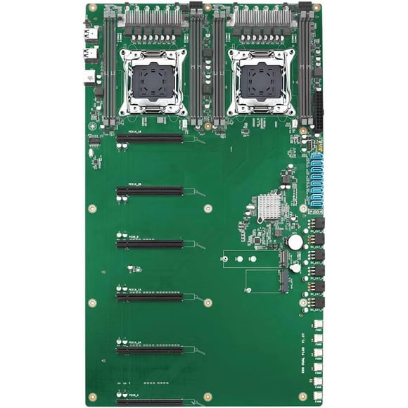 X99 Dual Socket Motherboard,Mining Motherboard 6 GPU LGA 2011-3 Dual CPU DDR4 Memory Slot 4* PCIe3.0 x16+2*PCIe3.0x8 SATA3.0 NVME M.2