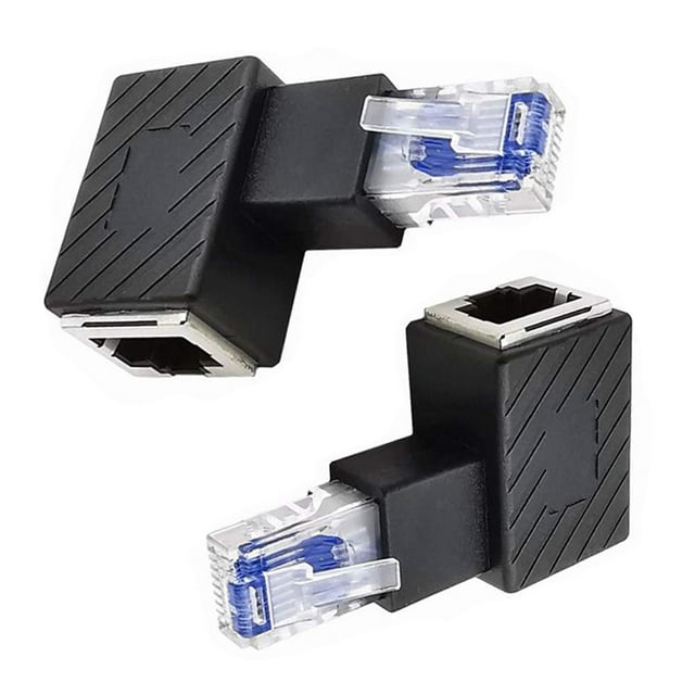 HUGFEGWE 2 Pack Network RJ45 Extender, 90 Degree Right Angle Ethernet LAN RJ45 Male to Female Extension Adapter Connector for Cat5 Cat5e CJ25311-4282