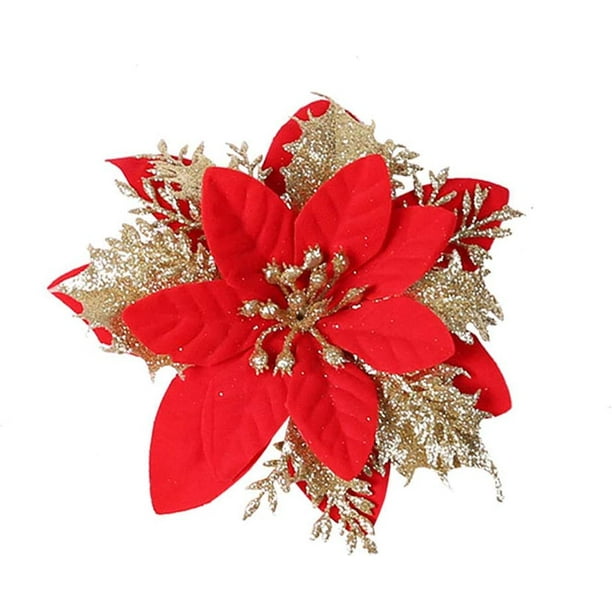 Juego de 8 flores de Navidad con purpurina de 14cm, flores artificiales de Navidad con bayas y hojas, corona de Navidad para decoración del hogar, fiesta de boda Juego de 8 flores de Navidad con purpurina de 14cm, flores artificiales de Navidad con bayas y hojas, corona de Navidad para decoración del hogar, fiesta de boda