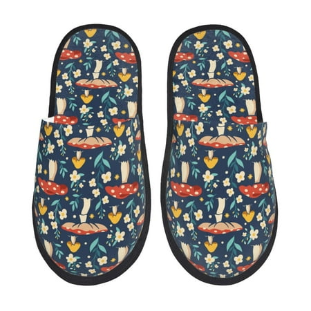 Balery Colorful Mushrooms Slient Indoor Furry Fleece Comfort House Shoes Soft Non-Slip Home Shoes Cotton slippers House Slippers-- Medium