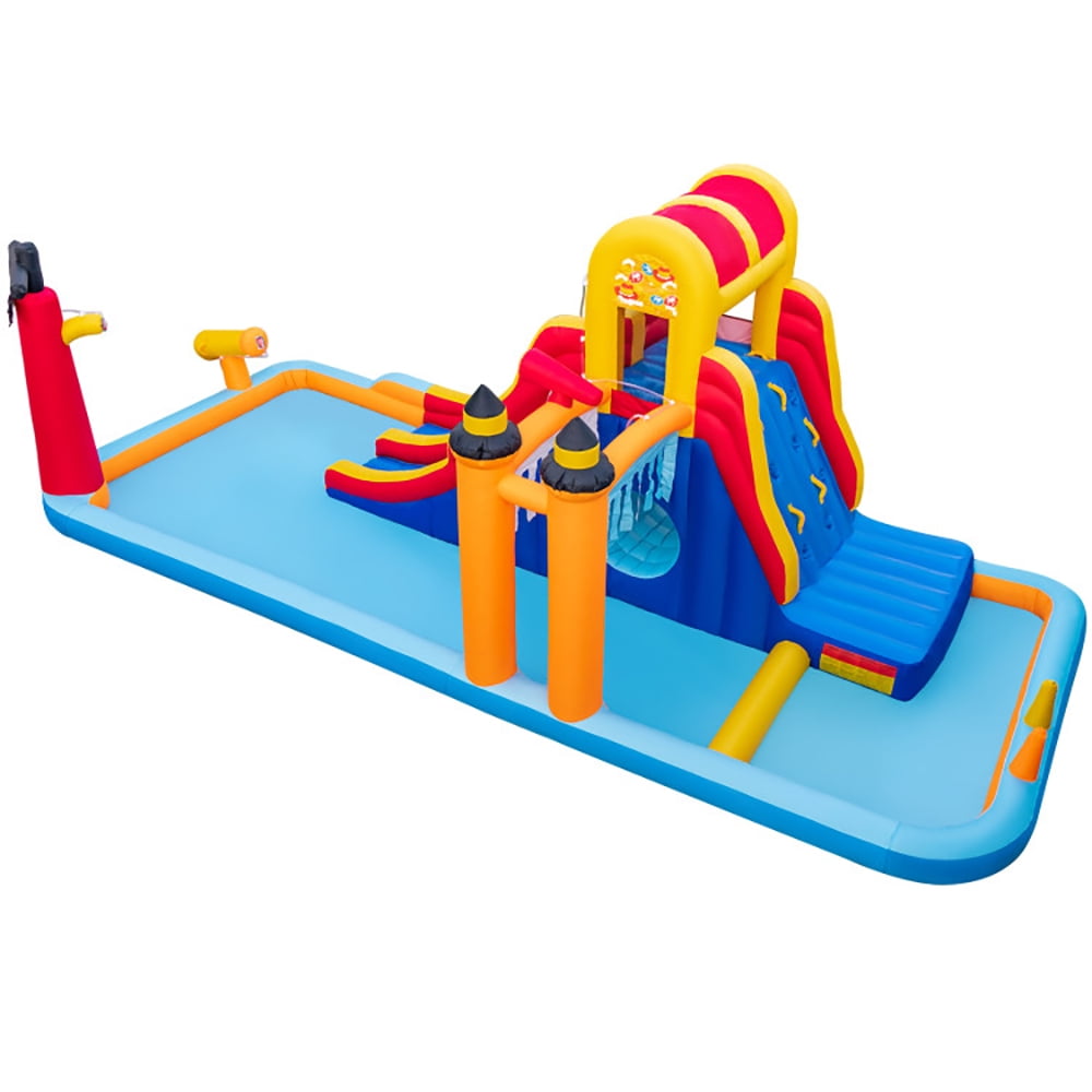 Aimee Lii 6-In-1 Inflatable Water Slide with Dual Slides and Cave Crawling Game without Blower, Playhouse for Kids Outdoor