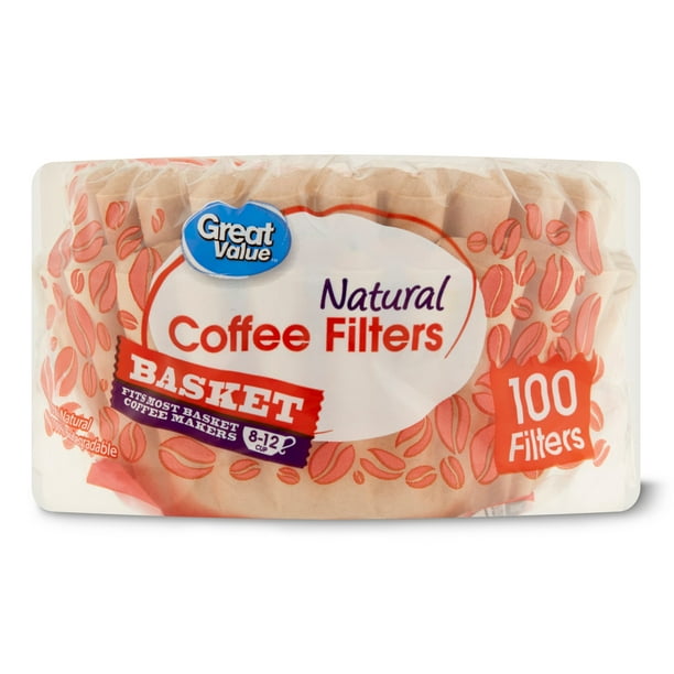 Great Value Natural Basket Coffee Filters, 100 count