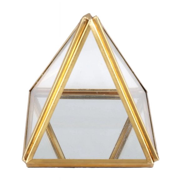 Glass Jewelry Box Golden Geometric Decorative Box Geometric Glass Pyramid Ring Holders for Wedding Birthday