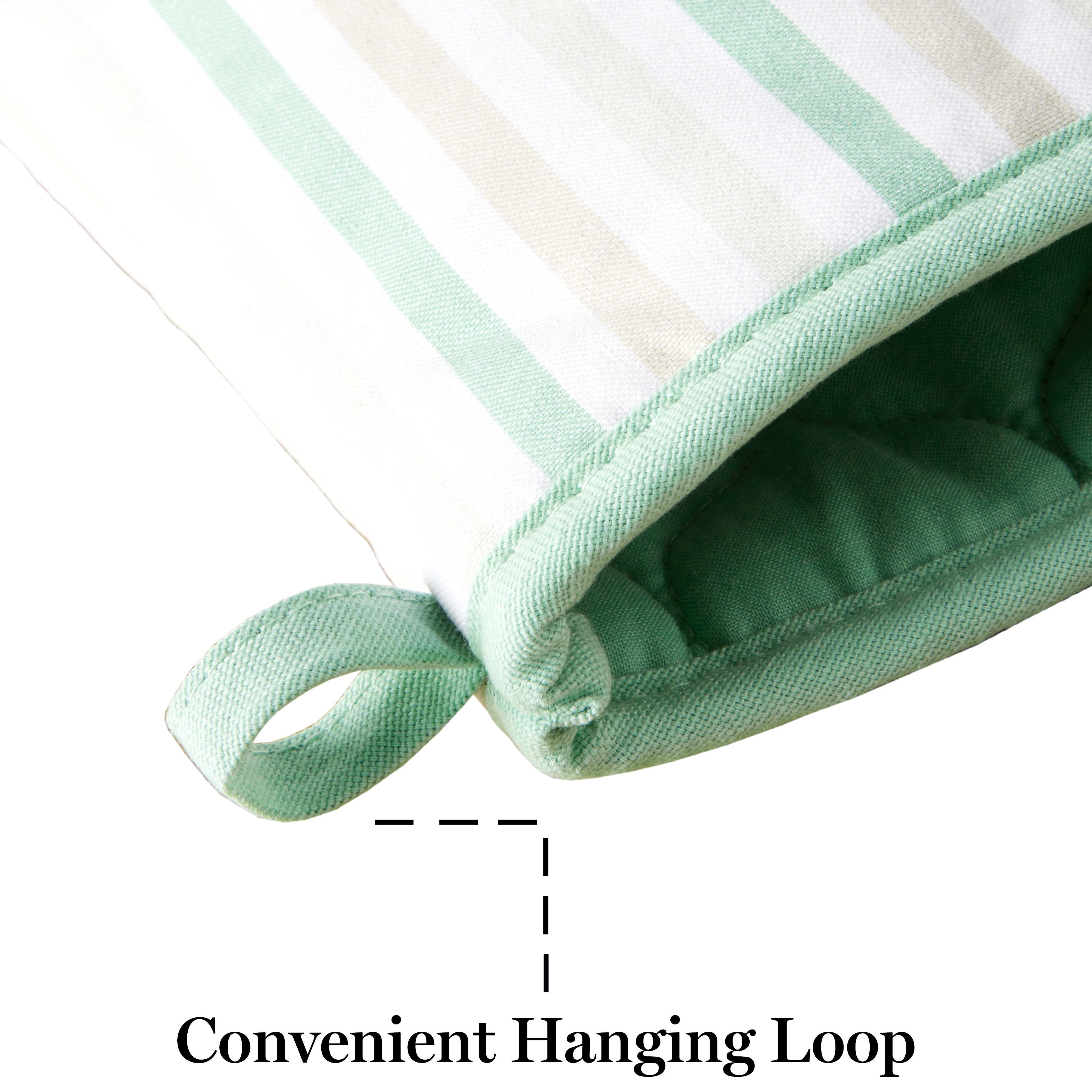 Martha Stewart Daisy Stripe Oven Mitt Set 2-Pack, Green, 7"x13"