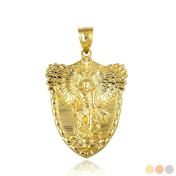 Gold Archangel Saint Michael Wings Sword & Shield Pendant Necklace (Available in Yellow/Rose/White Gold) (10K,Yellow Gold,Pendant only)