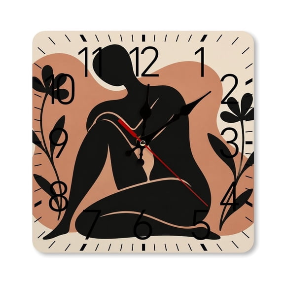 RKSupls 10×10inch Square Silent Wall Clock Wooden Frame, Rosesin Glass Vase Scale Decorative Clock for Home Bedroom Living Room Office