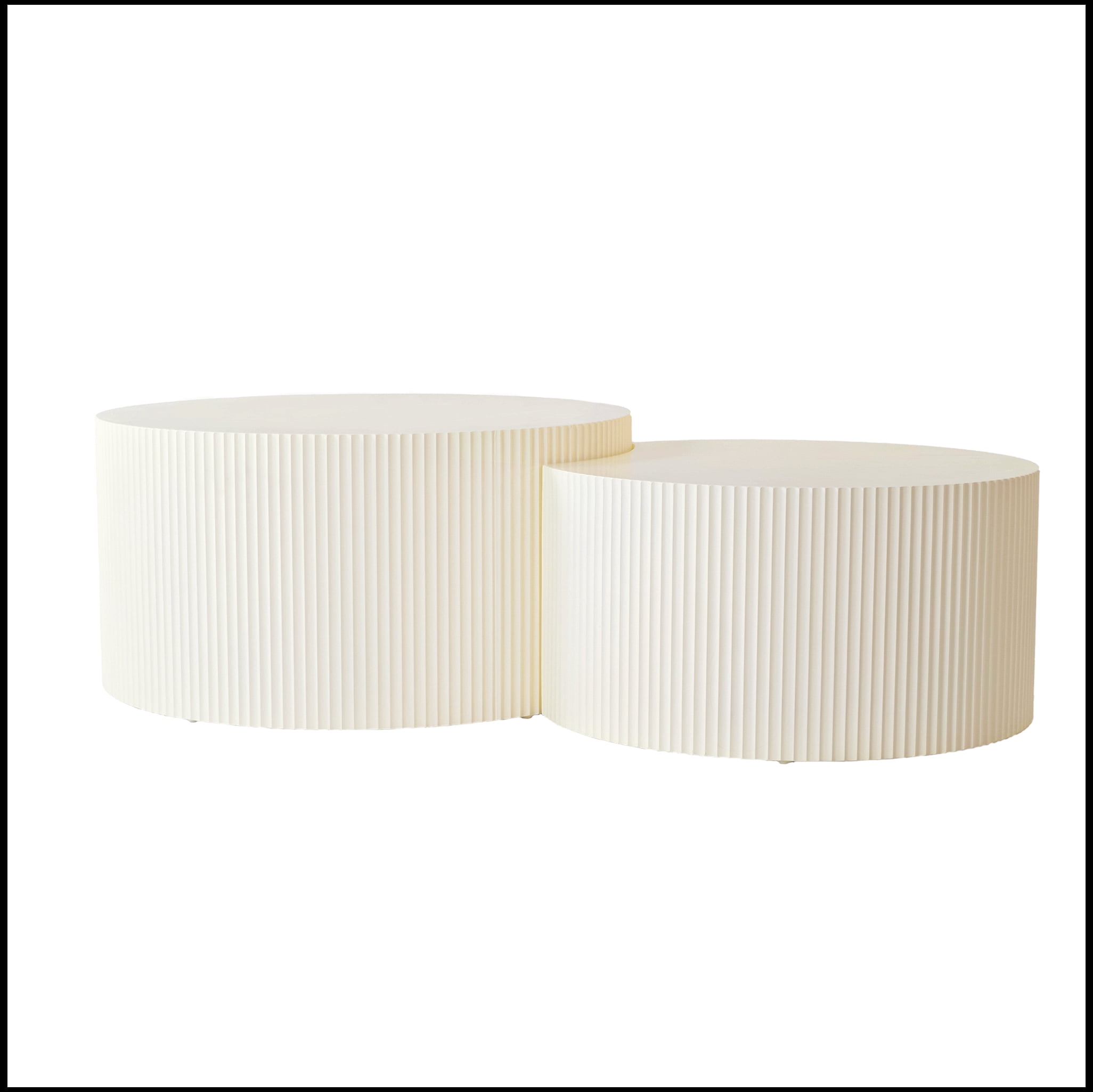 Vertical Stripe Design Nesting Coffee Table Set for Living Room, Bedroom, Beige(Set of 2 Pieces)