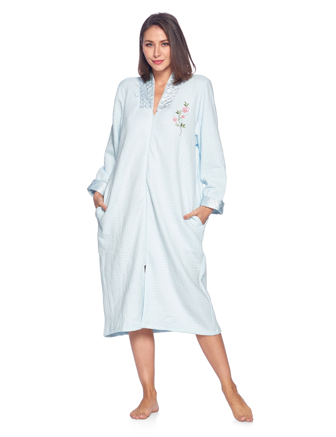 Casual Nights Women's Quilted Long Sleeve Zip Up House Dress Robe