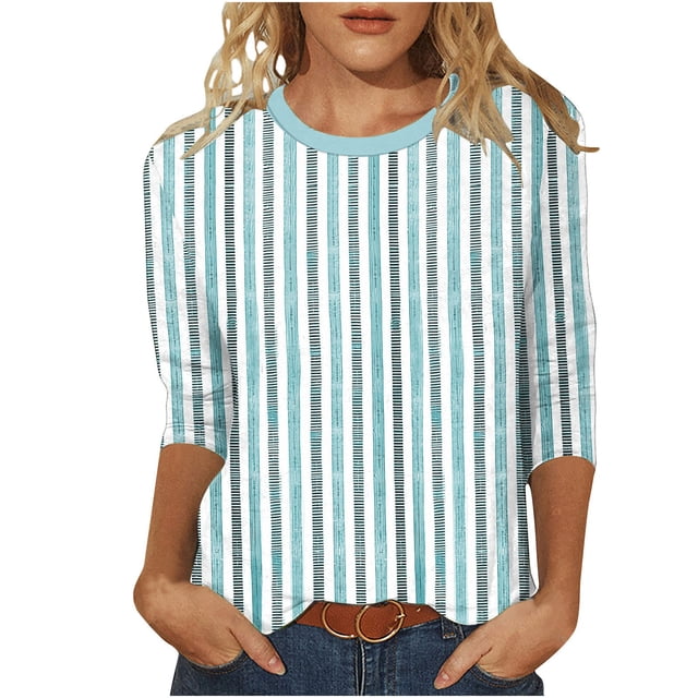 Tops de Verano 3/4 Mangas para las Mujeres 2025 Moda Impresa Camiseta Blusa Cuello Redondo Casual Primavera Y Verano Top Mujeres Tops de Verano Casual