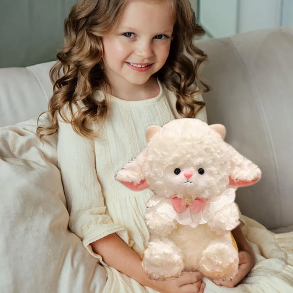 HCBY Super Soft Lamb Plush Toy - Adorable Huggable Stuffed Animal for Kids & Adults, Cuddly Fluffy White Sheep Doll, Birthday Valentine's Gift, Home Decor (White,9.84")