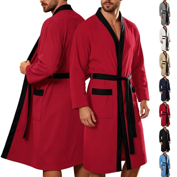 Naittoop Mens Lightweight Cloth Bathrobe, Long Sleeve Mid Length Summer Robes Comfy Soft Dude Robe with Pockets Sleepwear