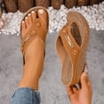thumbnail image 3 of Rokment Women's Orthopedic Wedges Dressy Sandals Trendy Casual Leather Platform Flip Flops with Arch Support Beach Comfortable Walking Slip on High Heels Slides Shoes D Size 8, 3 of 7