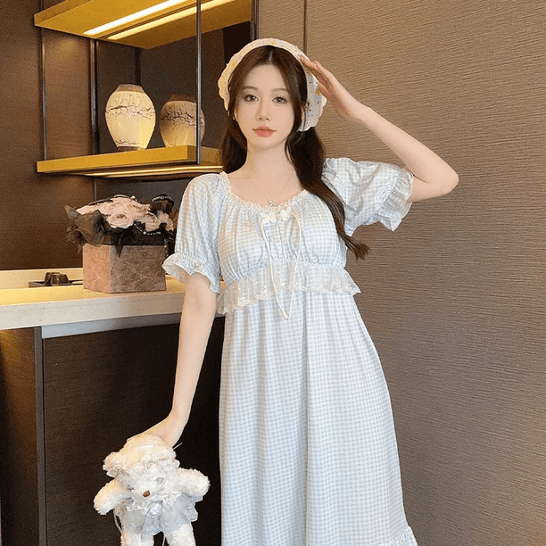 2024 Nuevo vestido de dormir de algodón estilo princesa de verano, ropa de dormir informal para el hogar, ropa de dormir de longitud media, camisón sin mangas con cuello en V