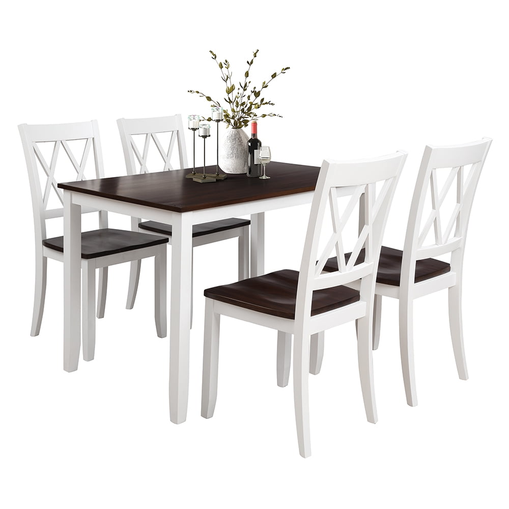 Kepooman 5Piece Dining Table Sets, Wooden Table & 4 Chairs Set for Dining Room Kitchen Restaurant, White & Cherry Kepooman 5Piece Dining Table Sets, Wooden Table & 4 Chairs Set for Dining Room Kitchen Restaurant, White & Cherry