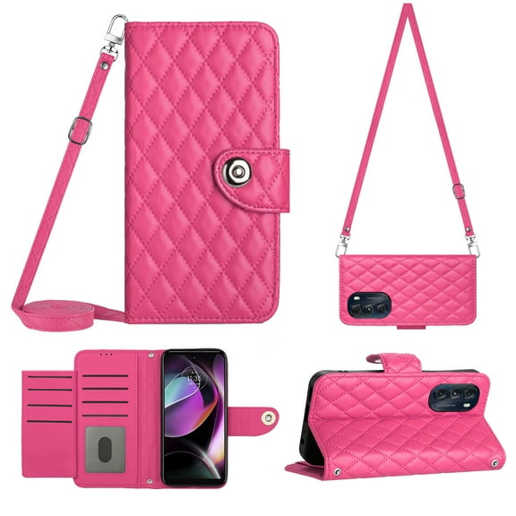 for Moto G 5G 2022 Wallet Case RFID Blocking Card Slots Holder with Shoulder&Crossbody Strap, Magnetic Folio Kickstand Handbag Flip Phone Cover for Motorola Moto G 5G 2022, Rose