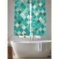 thumbnail image 4 of Teal Green Marble Sheer Curtains 2 Panels Set Gold Linen Argyle Geometric Abstract Stone Sheer Window Curtains Light Filtering Rod Pocket Voile Drapes for Bedroom Living Room 52"x63", 4 of 8
