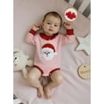 thumbnail image 6 of Miaouyo Infant Baby Girl Christmas Fall Romper 0 3 6 12 18 Months Long Sleeve Stripe Print Santa Claus Embroidery Jumpsuit with Headband, 6 of 9