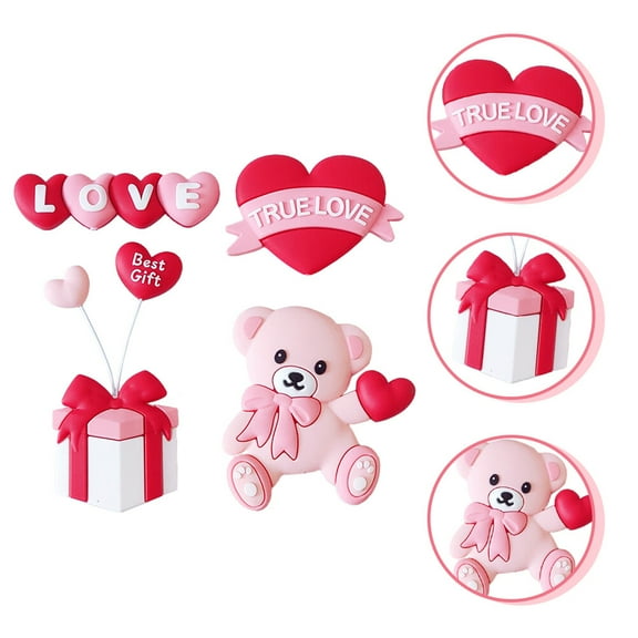 WHAMVOX  4 Pcs Party Cake Decor Topper Pastel Bear with Hearts Baby Bride Pink
