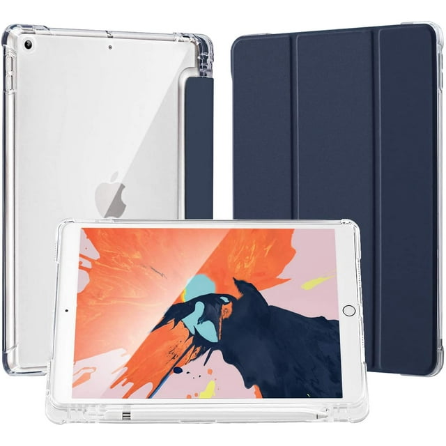 Compatible for iPad 8/7th Generation Case(2020/2019), iPad 10.2 Case with Apple Pencil Holder,Light Weight Soft TPU Translucent Frosted Back Smart Cover Cases,Full Protective, Sapphire Blue