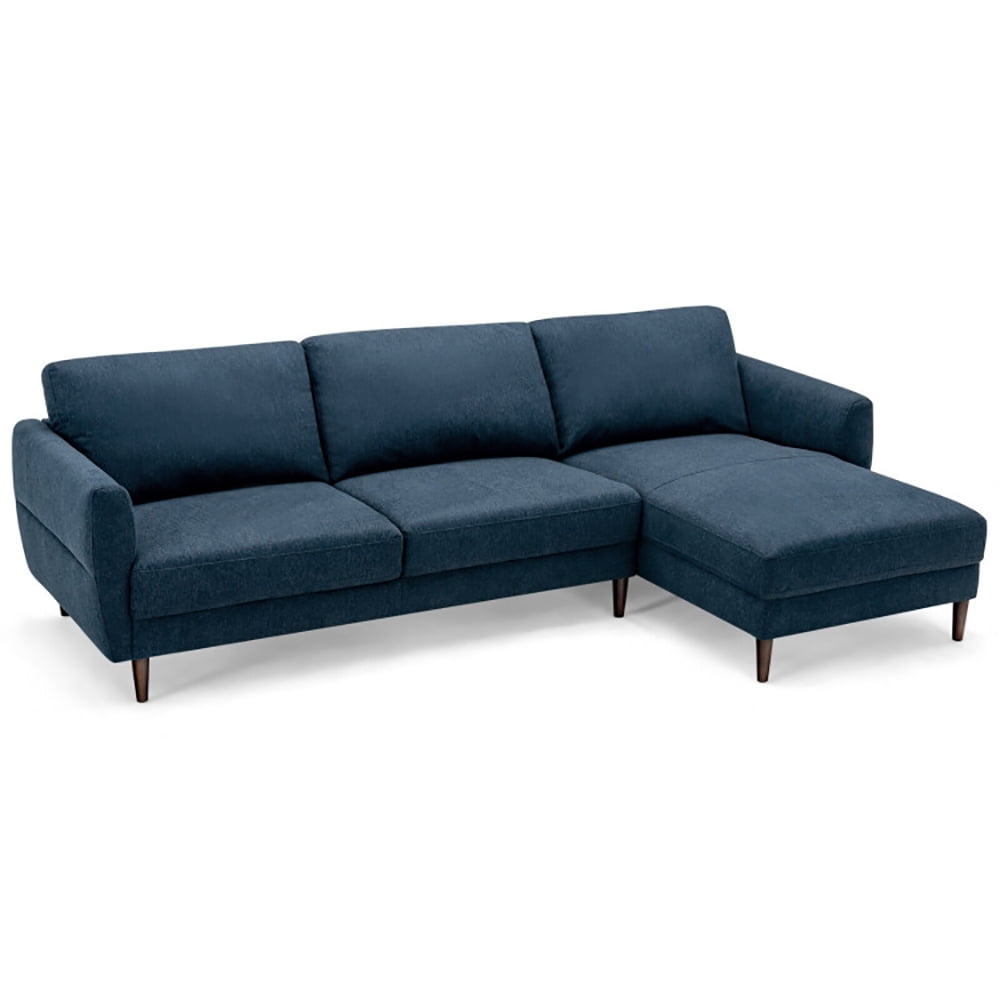 Finihen L-Shaped Sectional Sofa Couch, Sofa Bed, Convertible L-Shaped Fabric Sectional Sofa with Chaise Lounge and Solid Wood Legs, for Living Room, Navy