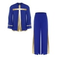 thumbnail image 3 of Aislor Men's Liturgical Praise Dance Outfit Metallic Shiny Cross Pullover Tops and Loose Pants Church Worship Dancewear Royal Blue XL, 3 of 7