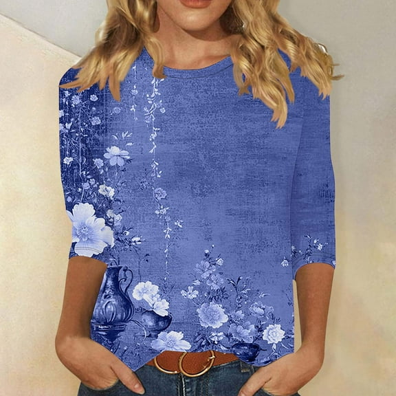 Women's Spring Blouses with Sleeves Women's Spring T Shirts Womens Tops 3/4 Sleeve Blouses My Items Ordered Fashion Gifts