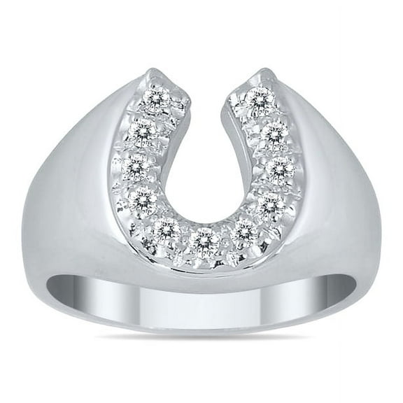 SZUL 1/4 Carat TW Horseshoe Diamond Men's Ring in 10K White Gold (J-K-L Color, I2-I3 Clarity)
