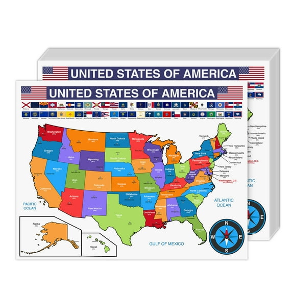 United States Educational Map with State Flags  U.S. Geography Map for Classrooms and Libraries | Great for Kids, Students and Teachers | 80lb Cardstock (216gsm) | 8.5 x 11 | 10 per Pack