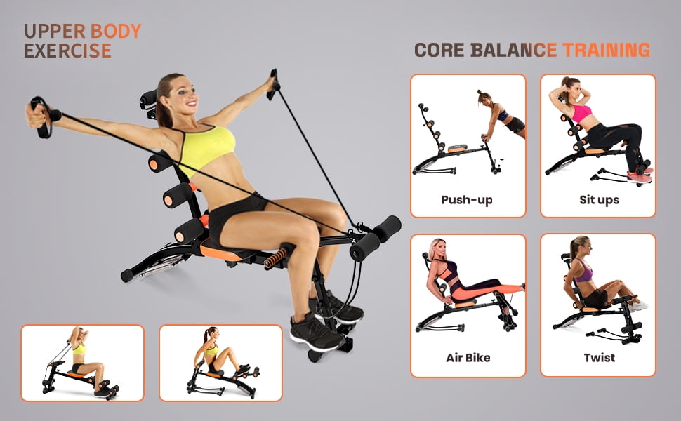 Korogimeeet All-in-One Ab Workout Bench, Heavy Duty Sit Up Bench with Foot Pedals & Resistance Bands, Adjustable for Crunches Leg Curls, Space-Saving Foldable Design, 41 x 12 x 34 Inch