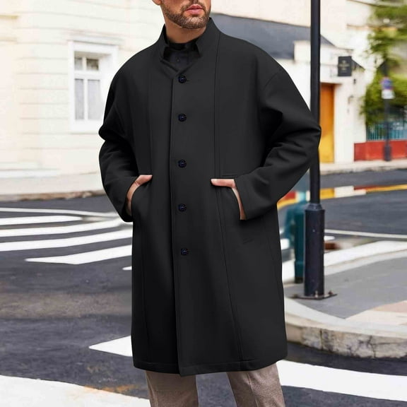 Casual Big and Tall Jackets for Men Outerwear Black Hooded Trench Coat Fall 2025 Long Sleeve Winter Clothes for Men
