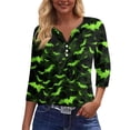 thumbnail image 6 of WTOBBY Women's Halloween Printed V-Neck Button Detail Tee with 3/4 Sleeve, Casual Weekend Fashion Top for Fall Season, Comfortable Daily Wear Apparel,Green L, 6 of 6