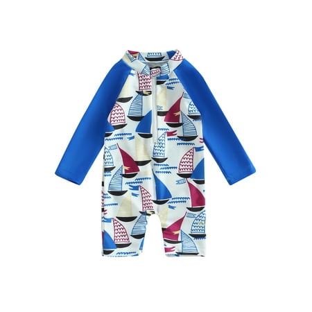 

Toddler Boy One Piece Swimsuit Summer Baby Rashguard Swimsuit Ships Printed Long Sleeve Zipper Bathing Suits