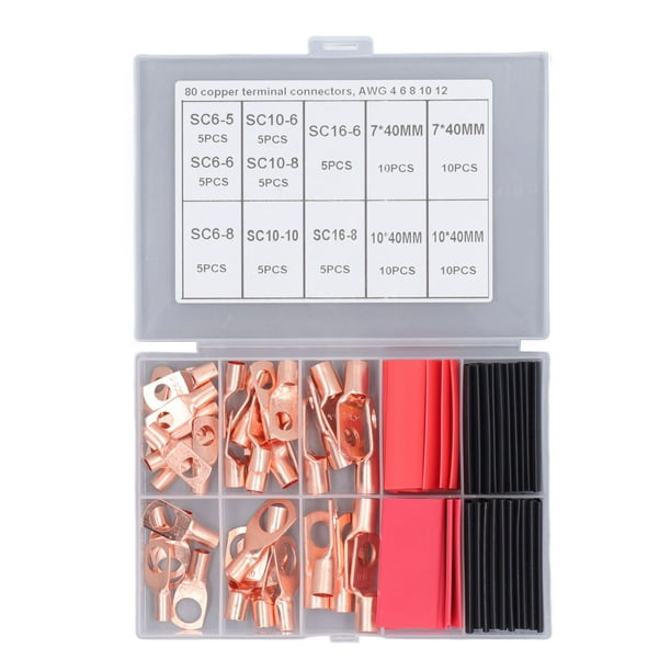 Battery Cable Lug,80Pcs Wire Lug Red Wire Lug Set Ring Terminal