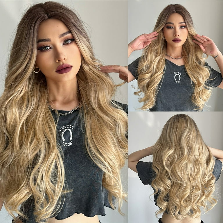 RightOn Long Ombre Blonde Wigs for Women Light Brown to Blonde Wigs Long Wavy Curly Blonde Wigs Middle Part Synthetic Heat Resistant Wigs Walmart