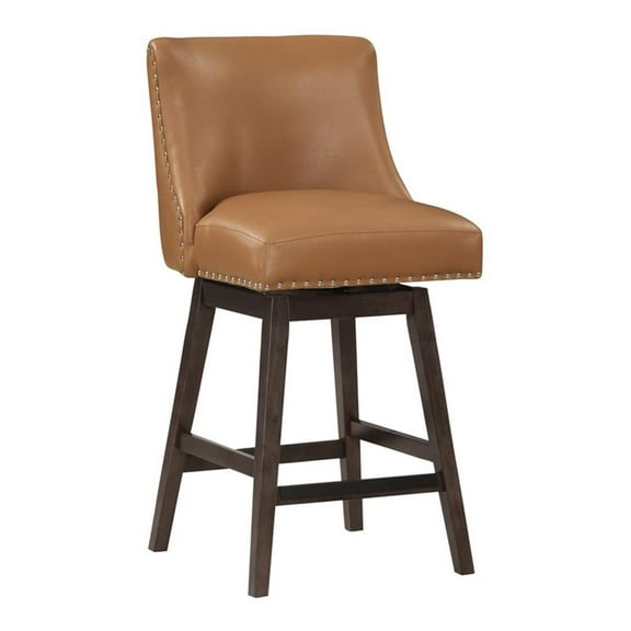 Pemberly Row 26" Swivel Counter Stool and Camel Faux Leather