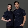 thumbnail image 4 of Men's Chef Jacket Classic Restaurant Kitchen Work Clothes Unisex Chef Jacket Long Sleeve Hotel Kitchen with Stylish Red Buttons,Blue,M, 4 of 6