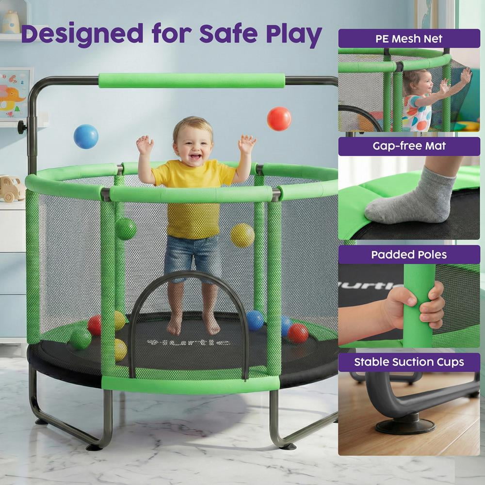 Hurtle 55" Kids Trampoline with Safety Enclosure – Indoor/Outdoor Toddler Trampoline with Adjustable Gymnastics Bar, Swing, Boxing Bag & Rings, 440 lbs Capacity