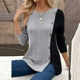 thumbnail image 2 of GigrtiJin Tunic Tops for Womens Dressy Casual Color Contrast Long Sleeve Blouse Crew Neck Streetwear T Shirts, 2 of 6