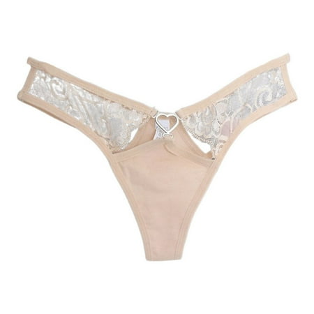 BYHONG Women s Underwear Open Sexy Underwear Solid Color Lace Transparent T Pants Thong Panties for Women Pack Beige S