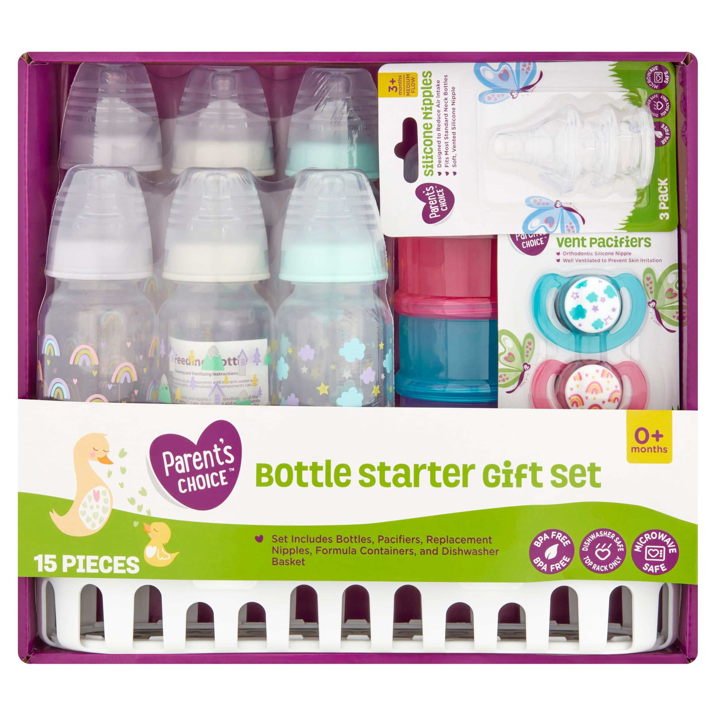 Kit is Great for Newborns and Infants Bulk Baby Feeding Bottle Set Pack of 6 Bottles and 8 Nipples Plus Bottle Brush and Cleaning Cloths Baby Brezza Premium Baby Bottle Starter Gift Set 